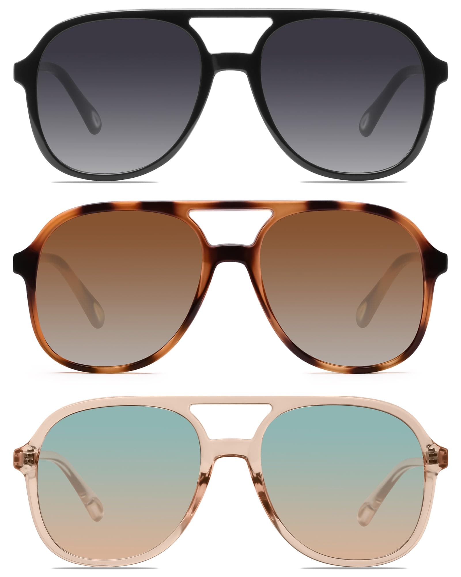 YDAOWKN Retro Aviator Sunglasses for Womens Mens 70s Double Bridge Sunnies | Vintage 80s 90s Trendy Aviators Classic UV400 Protection Trending Fashion Sunnies