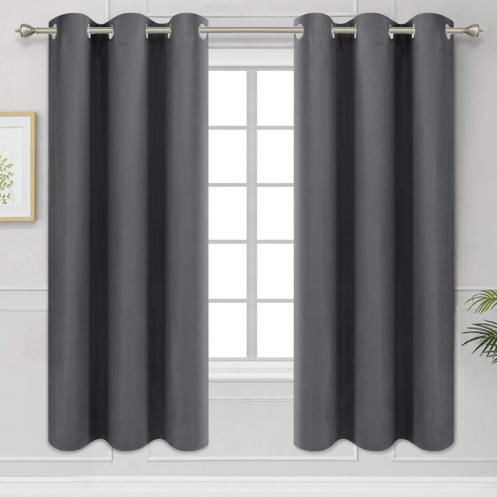 Diraysid Grey Blackout Curtains for Bedroom Thermal Insulated Room Darkening Curtains for Bedroom, 42"x 63", 2 Panels