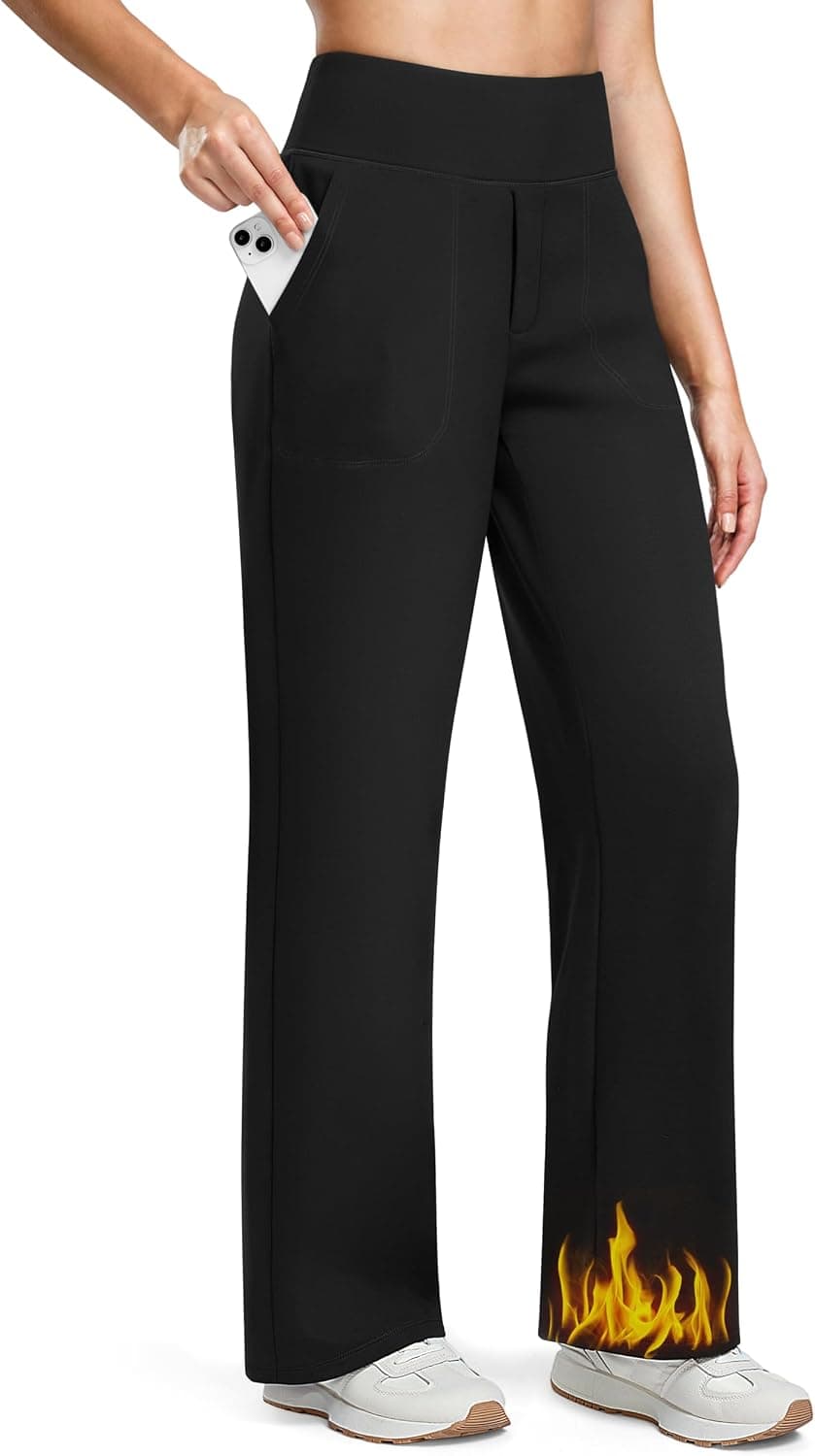 Soothfeel Women's Fleece Lined Straight Leg Yoga Pants 27"/29"/31"/33"/35" | High Waisted, Side Pockets, Soft Warm Fleece Lining, Stretch Fabric for Work, Winter, Yoga & Everyday Wear