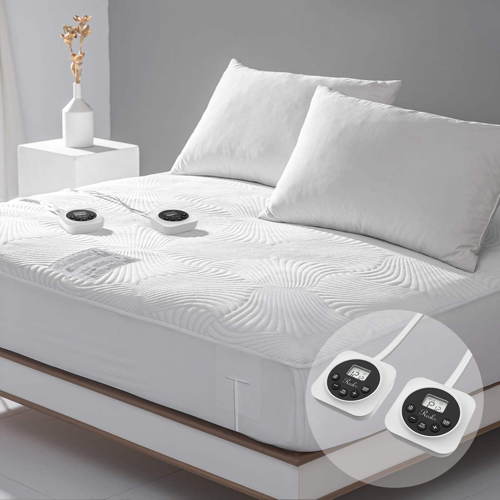 Heated Mattress Pad King, 3D Air Fabric, Preheat & Memory for Cold Winter | Electric Bed Warmer, 12 Heat Settings, Dual Controls, 1-12 Hour Auto-Off, Lighted Buttons, 78 x 80 in, ETL Listed