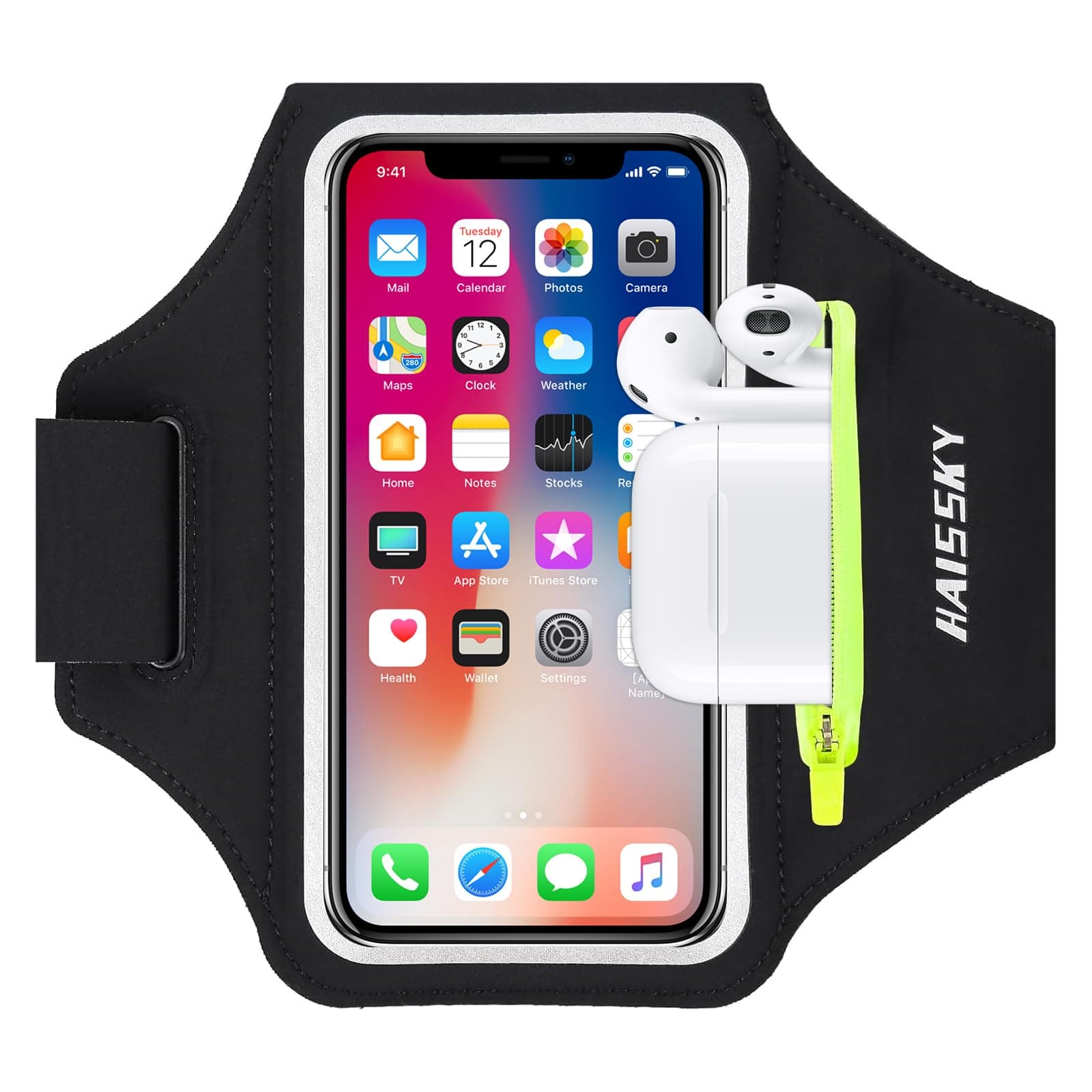 Running Armband with Earphone Pouch Fits Phones up to 6.9" | Cell Phone Armband for iPhone, Water Resistant & Breathable Sports Phone Holder & Zipper Pocket Car Key Holder for Jogging