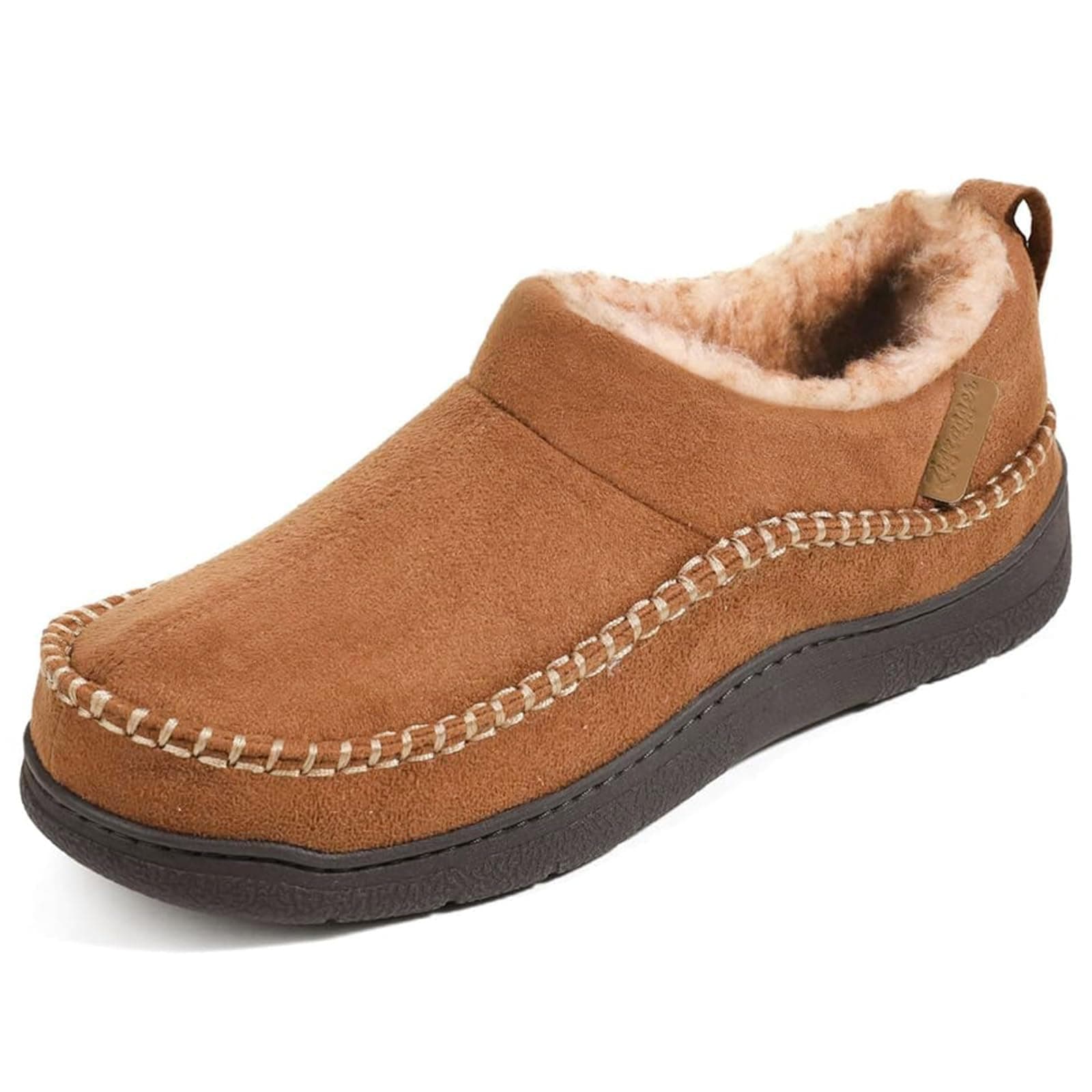 Zigzagger Men's Moccasin Slippers Indoor Outdoor Houseshoes | Memory Foam,Ankle Slip-On Loafer,Gift for Father,Rubber Sole,Heel Pull Tab,Flame Fur,Coral Fleece