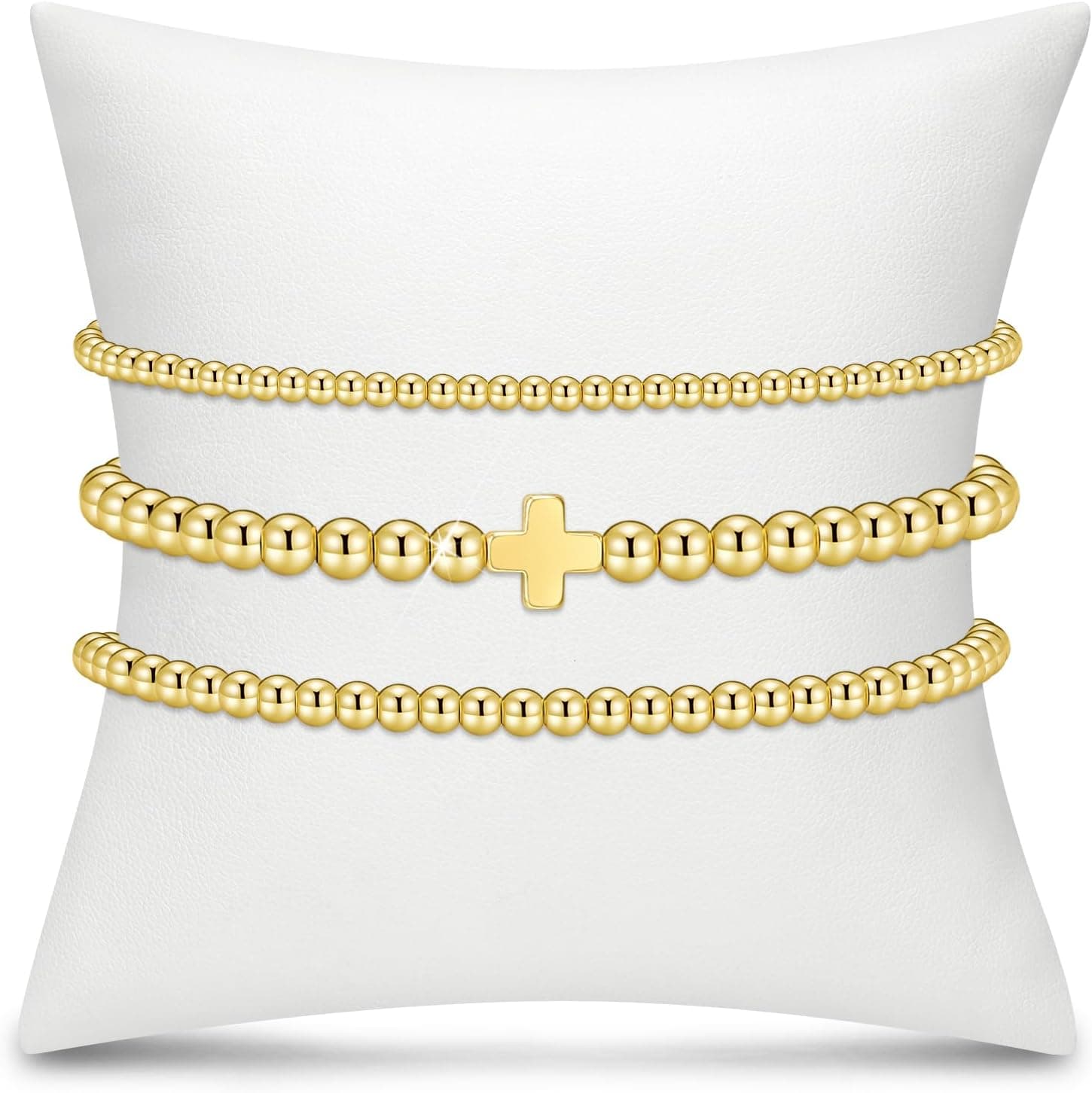 shownee Gold Bracelets for Women - 18K Gold Beaded Bracelets Stack Strand Bead Ball Bracelet No Tarnish Stackable Jewelry Set for Mother's Day Birthday 6.8 inch Small Graduation Gift for Her