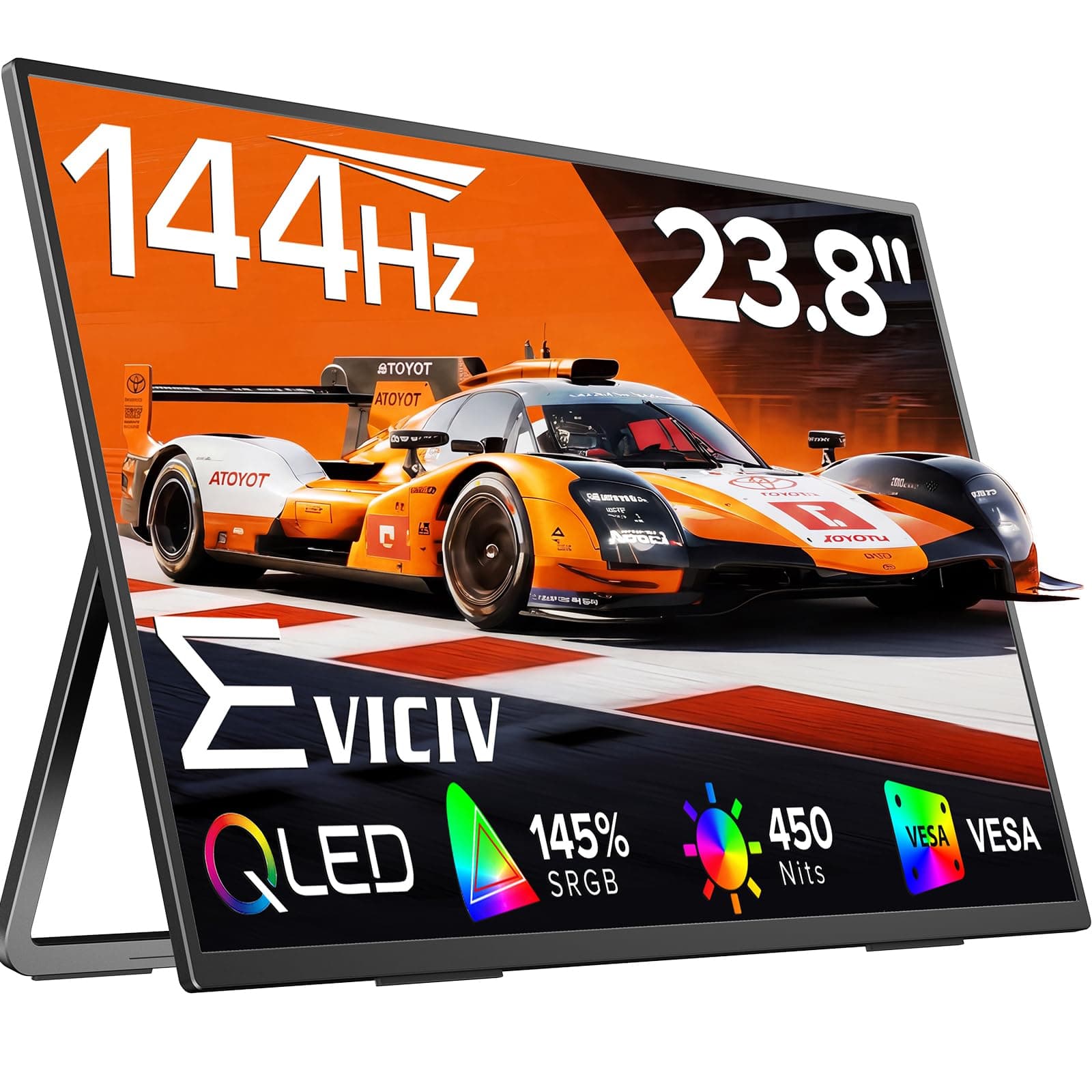 EVICIV Portable Monitor 24” 144Hz, 145% sRGB QLED 0.1MS Gaming Monitor | FreeSync | 450Nits, USB-C & HDMI, VESA & Stand, Large Second Screen for Laptop, Computer, Mini PC, Game Consoles