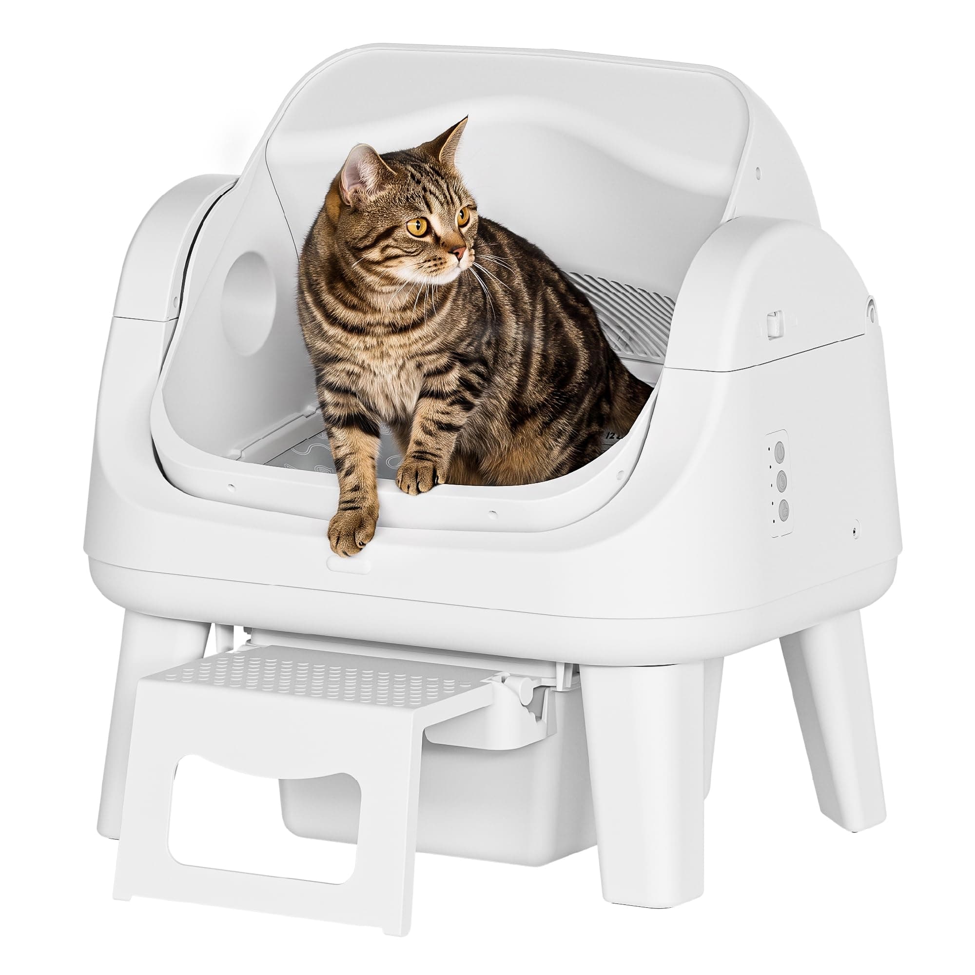 Automatic Cat Litter Box, Self Cleaning Litter Box, Open Top, 3 Buttons | Open-top design with 3-button control for simple and easy operation.