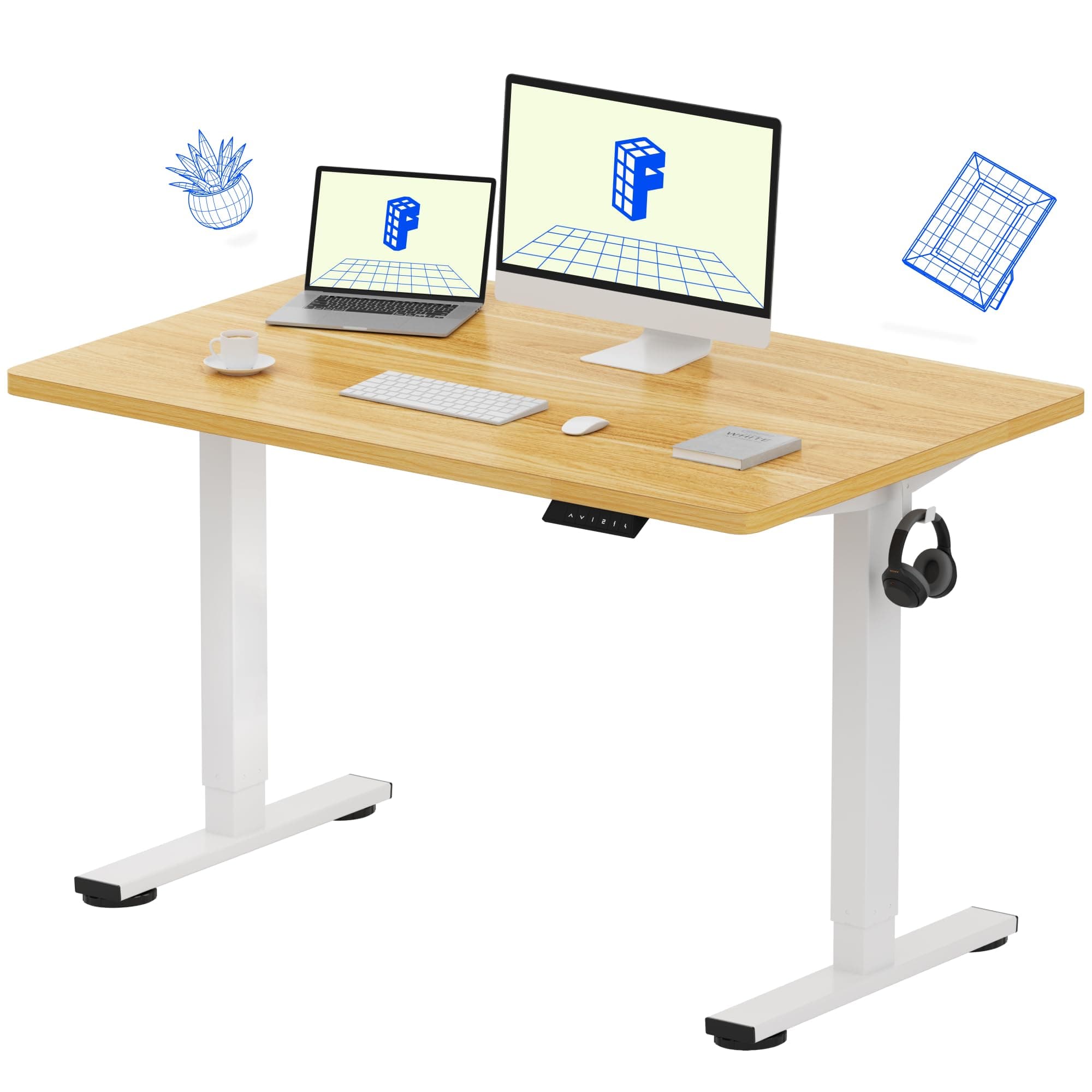 FLEXISPOT EN1 48"x24" One-Piece Standing Desk, Mahogany | 1" Thick Seamless Desktop, 176 LBS Capacity, Home Office Use, 4 Memory Presets, Dual Monitor Setup, Anti-Collision Protection