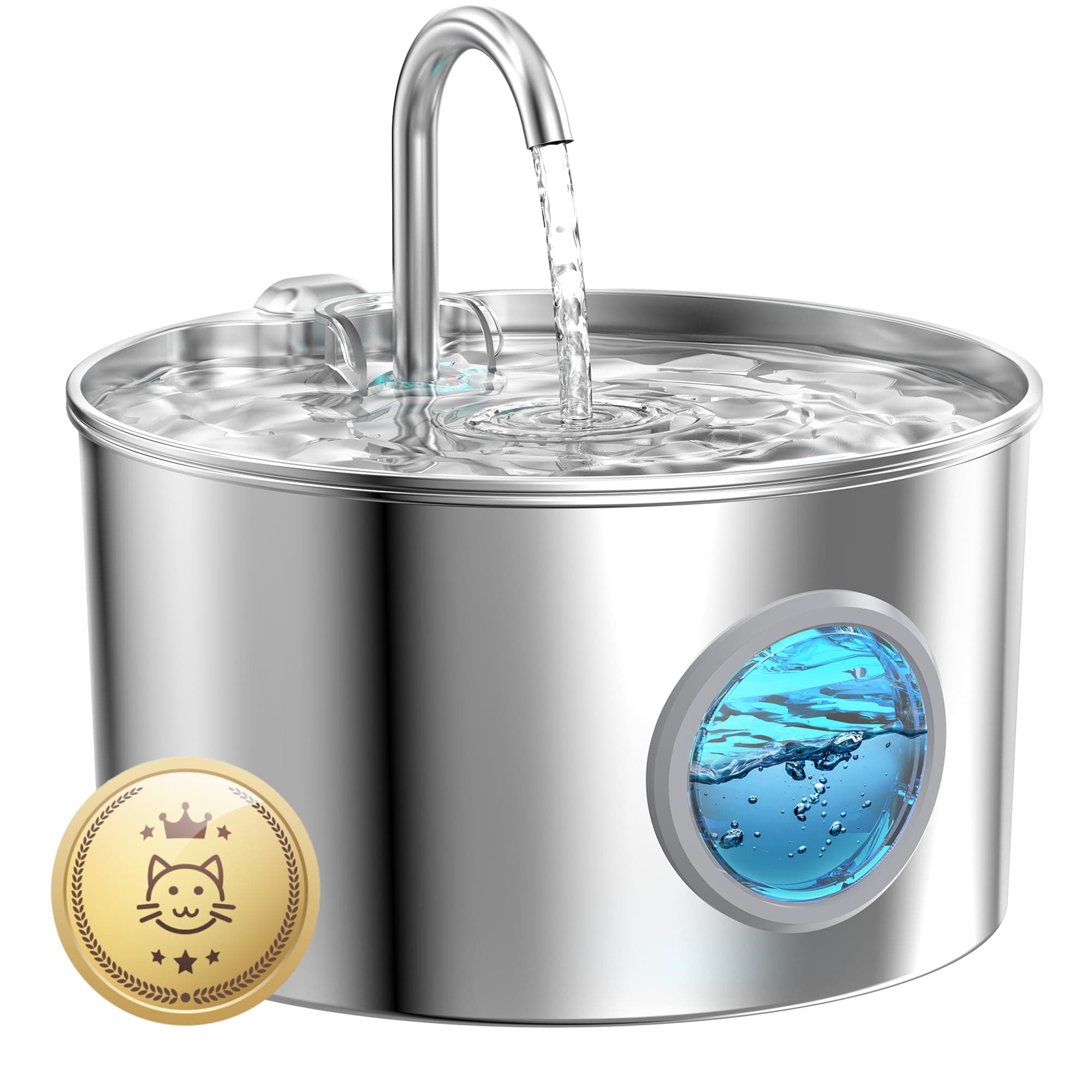 Pet Water Fountain Stainless Steel: 8 Filters 8 Sponges Cat Water Fountains | Fountains for Cats Indoor - Metal Cat Fountain Bowl - 74oz/2.2L Faucet Kitty Fountains & Led Light - Cats Pet Fountain for Dr
