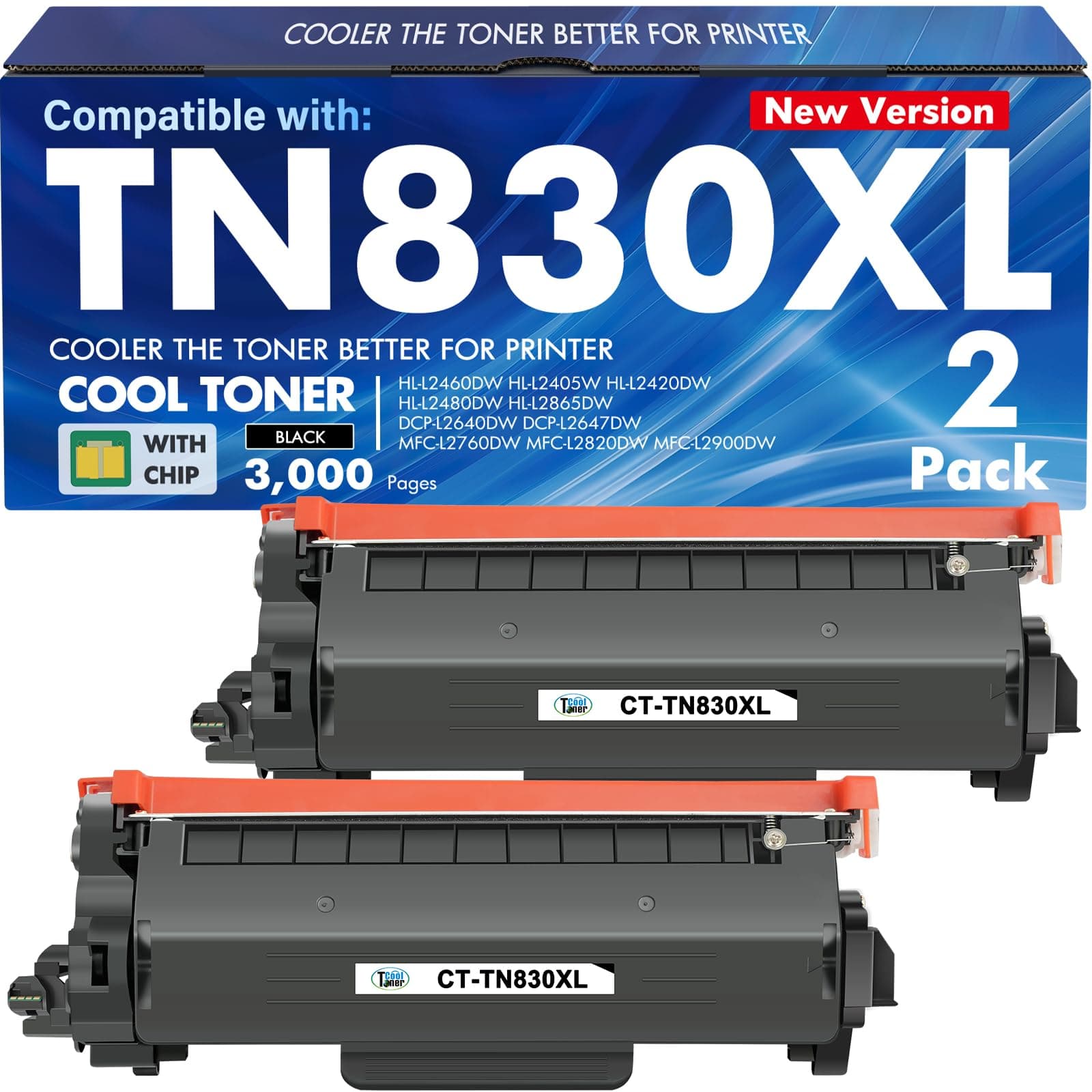 TN830XL TN830 TN 830XL 830 Toner for Brother Printer DCP-L2640DW HL-L2460DW | Compatible for Brother TN830 XL/V/R 830 XL TN-830XL MFC-L2820DW HL-L2405W HL-L2400D HL-L2480DW Cartridge Black High Yield