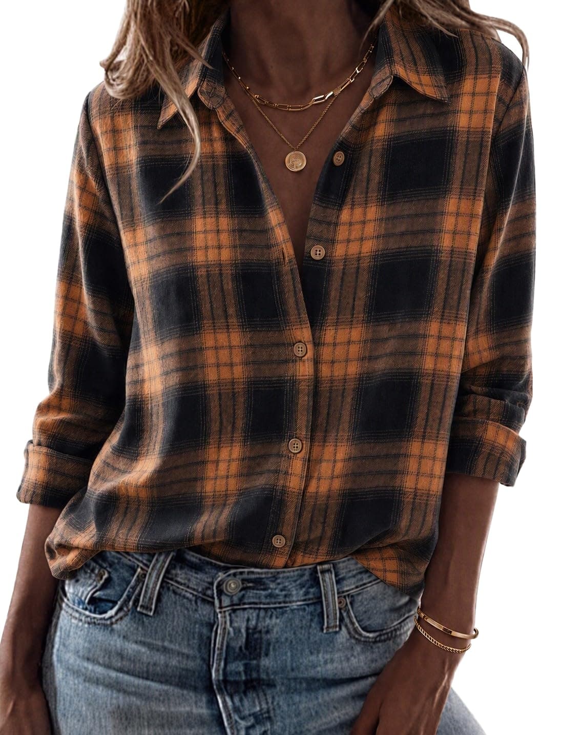 Zeagoo Flannel Shirt Women Long Sleeve Plaid Button Down Fall Work Blouses | Lightweight business casual outfits, cotton checkered shirts, winter western clothes
