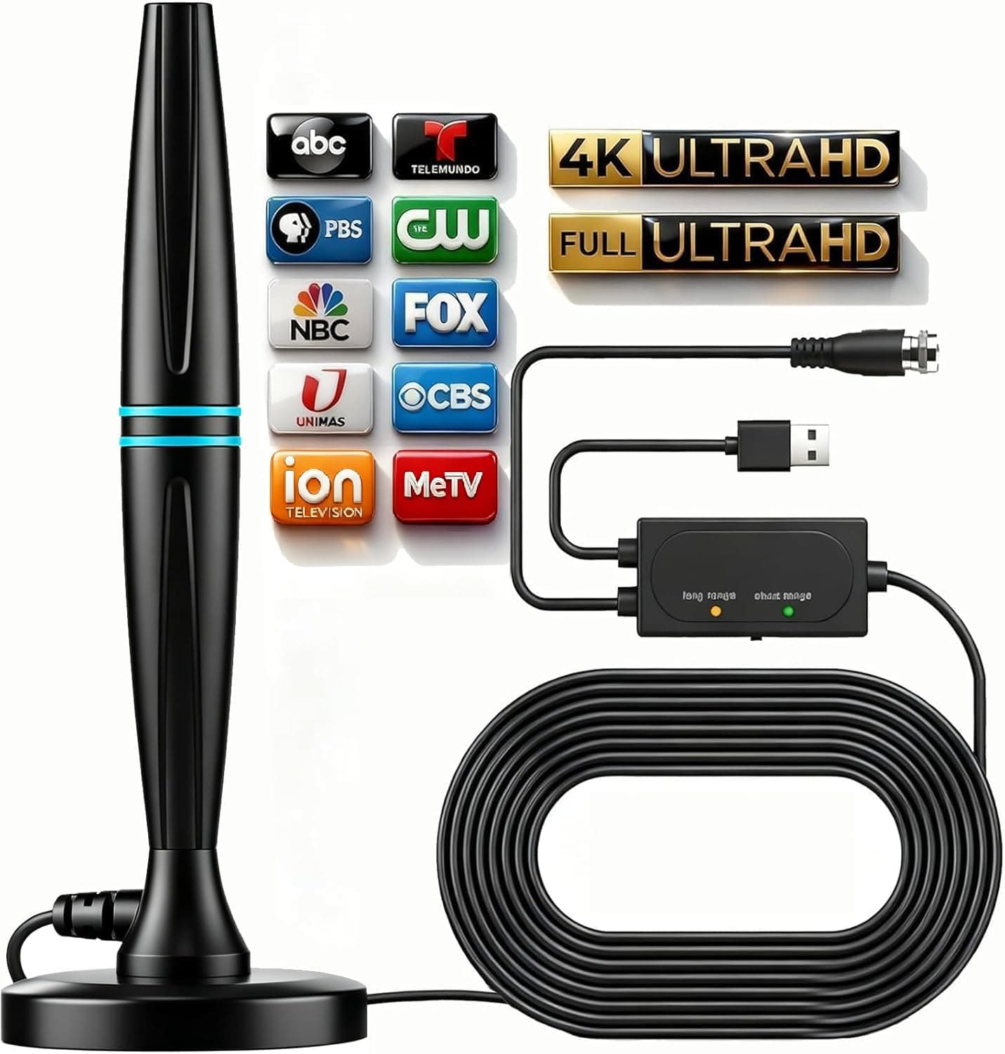TV Antenna for Smart TV Indoor,TV Antenna for Local Channels | Support 4K 1080p with Signal Booster Antenna TV Digital HD Indoor & Outdoor- Cable Length 16.5 ft -Cylindrical Antenna