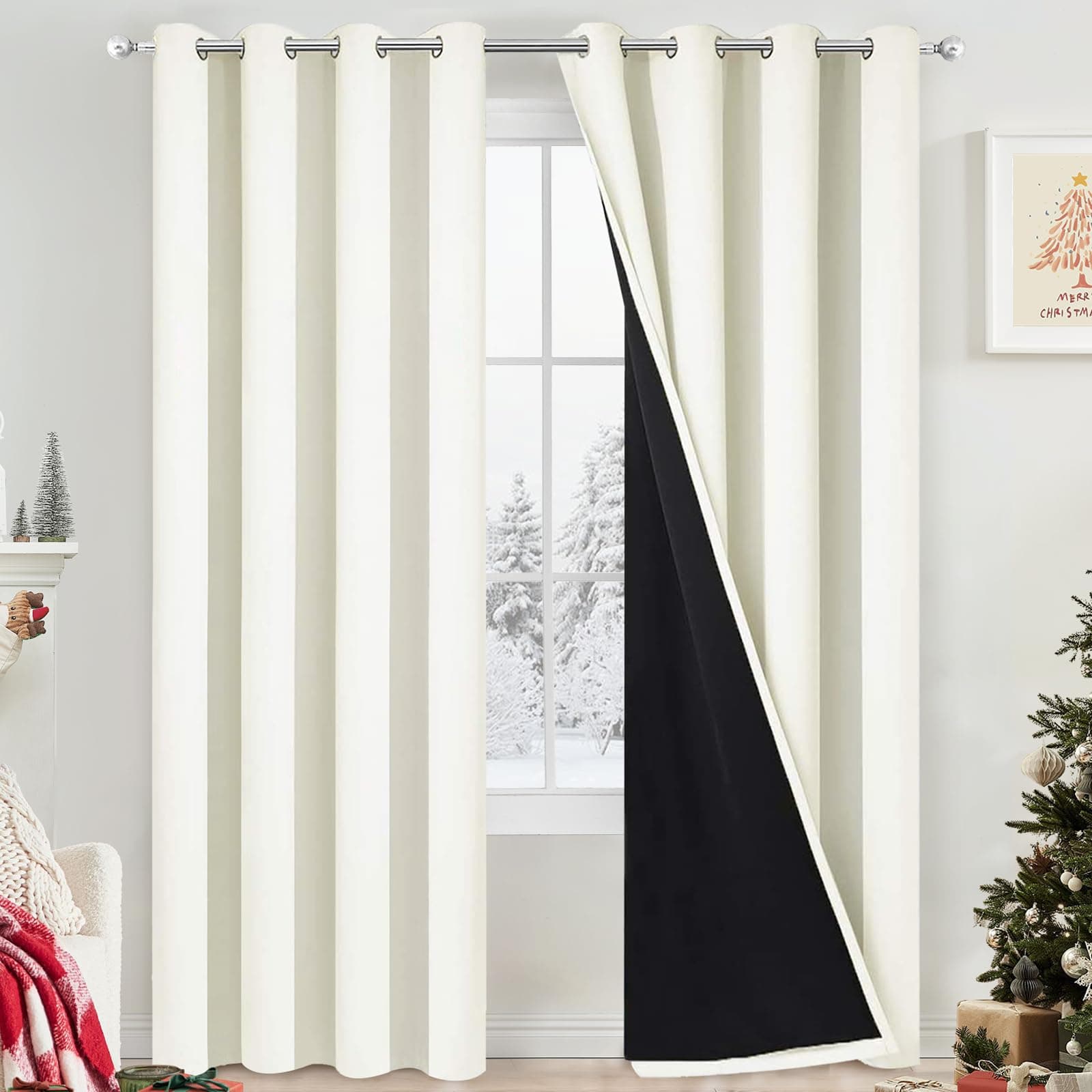 Yakamok Cream 100% Blackout Curtains 84 Inches Long for Bedroom 52" Wide | Blackout Curtain Panels for Bedroom, 2 Thick Layers Grommet Top Thermal Insulated Drapes with Black Liner for Living Room