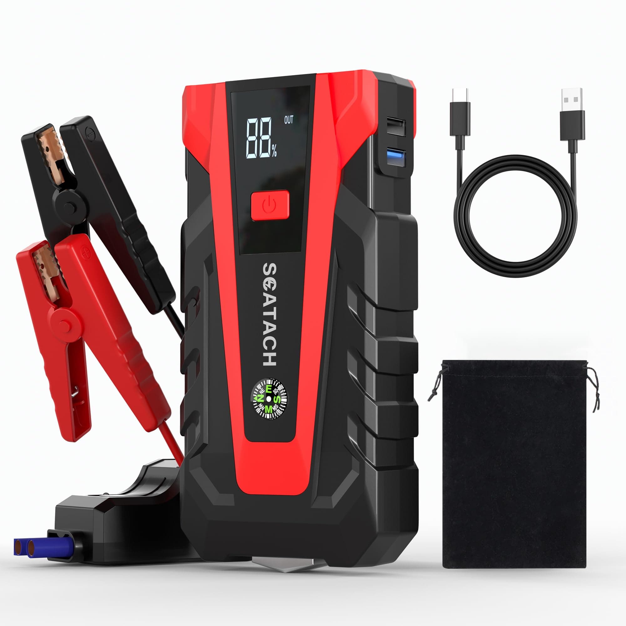Scatach 3000A Car Battery Jump Starter,12V Jump Starter Battery Pack Portable (up to 9.0L Gasoline and 7.0L Diesel Engine), Jump Box with 3 Modes Flashlight and Jumper Cables
