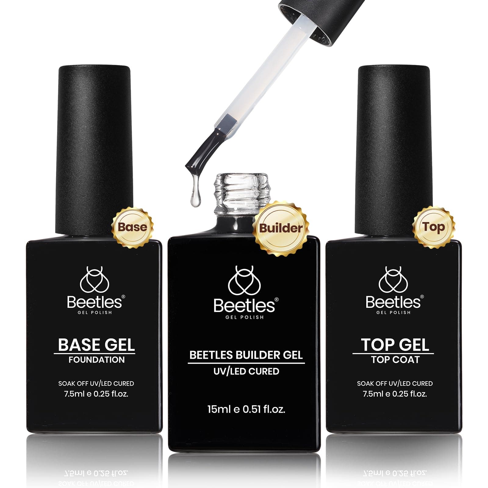 Beetles Builder Gel with Base & Top Coat, 3 Pcs Gel Builder Starter Set | for Nail Strengthening Building Instant Apex & Extension, Beginner Friendly DIY Salon at Home for Women, UV & LED Lamp Needed