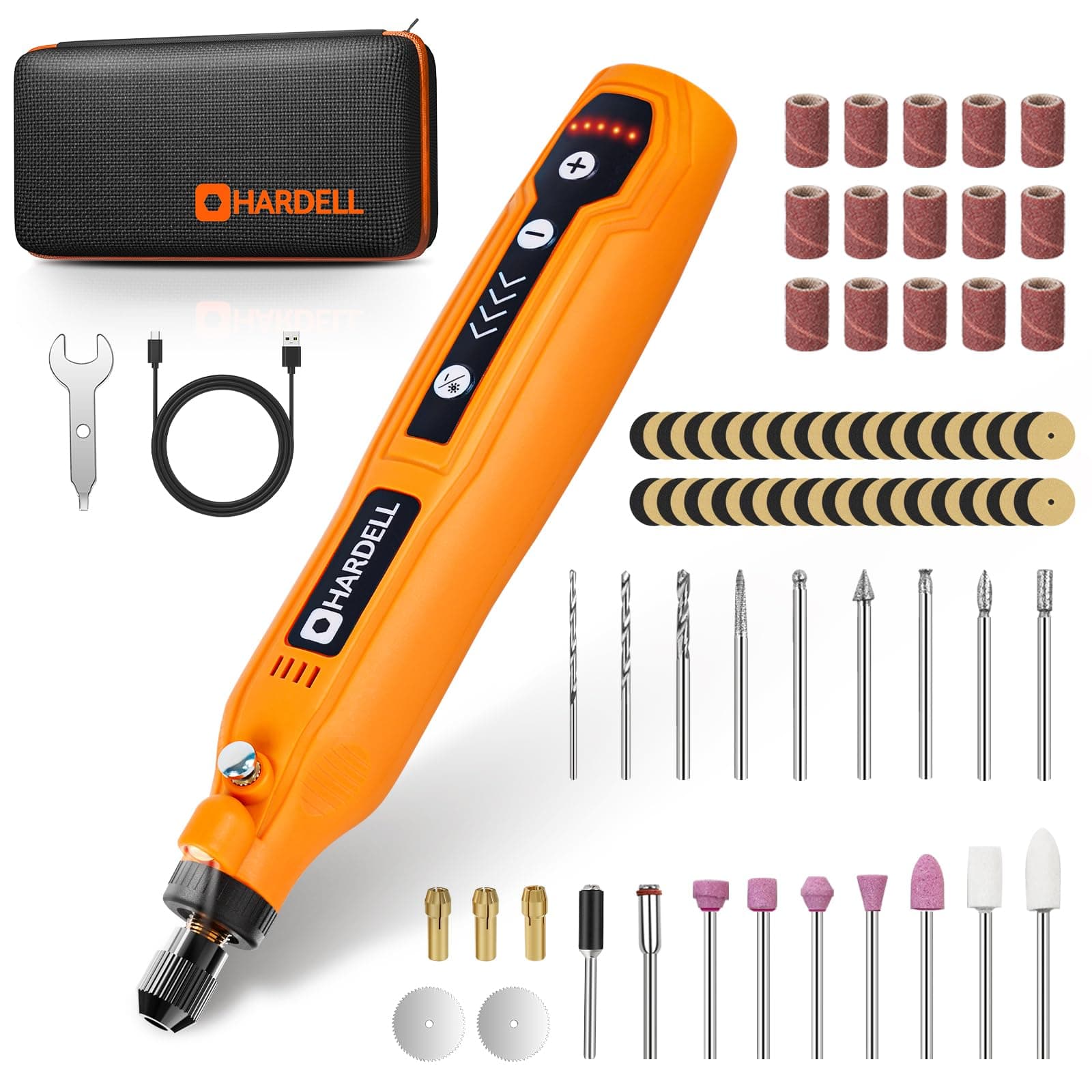 HARDELL Mini Cordless Rotary Tool, 5-Speed 69pcs Kit for 3D Printer Sanding | 5000-18000RPM, 2000mAh, USB-C, LED Light, Case – Engraving Pen for Polishing, Drilling, Carving, DIY Crafts