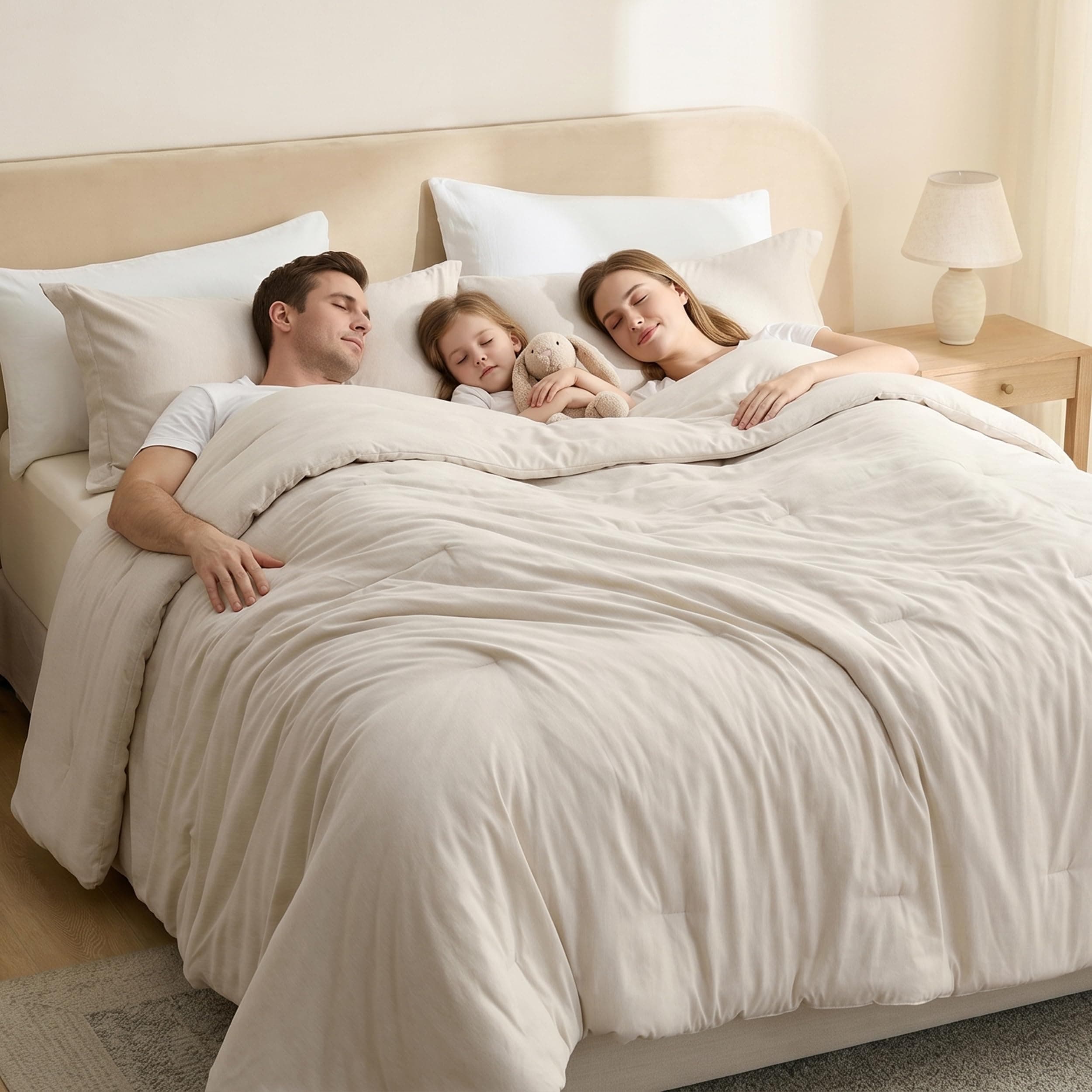 Bedsure Oversized King Comforter Set, Beige Cationic Dyed Bed Set 3 Pcs | Breathable, Comfortable for All Season, Skin-Friendly, Melange, Home Decor Gift, Bedding Set, Cozy for Bedroom, OEKO, Modern