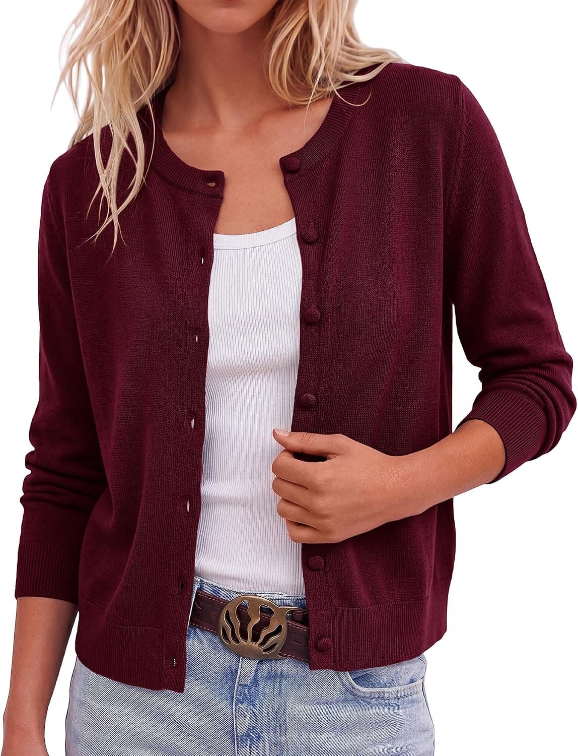 BTFBM Cardigan Sweaters for Women Fall Fashion Clothes 2026 Knit Shrugs | Lightweight Long Sleeve Shirts,Crew Neck Button Down Sweater,Going Out Tops,Halloween Christmas Outfits,Soft Winter Warm Coat