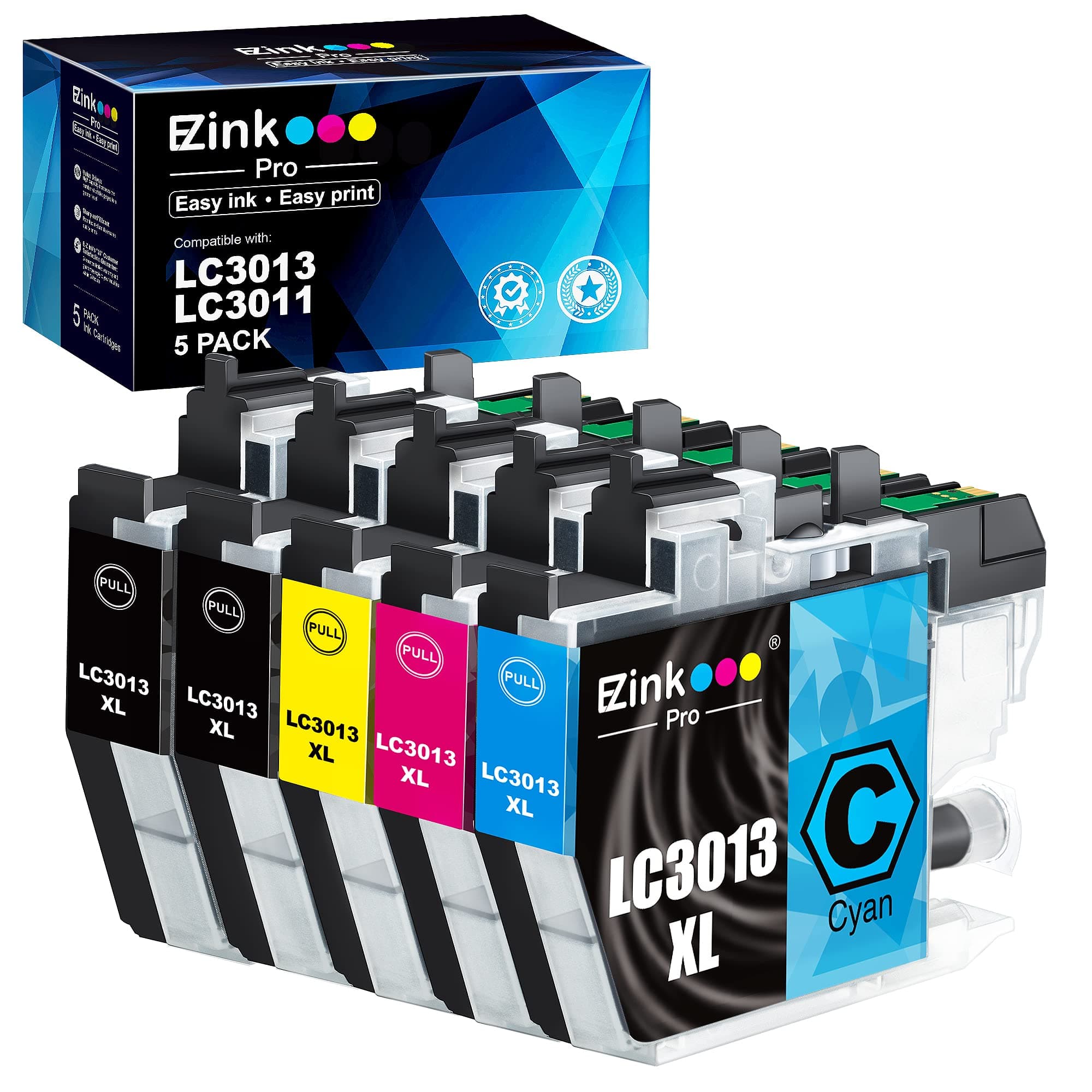 E-Z Ink Pro Compatible for Brother LC3013 Ink Cartridges LC3011 LC3013XL | LC3013 Ink Cartridges bk/c/m/y LC3011 LC 3013 for Brother MFC-J491DW MFC-J497DW MFC-J895DW MFC-J690DW (2B/1C/1M/1Y-5 Pack)