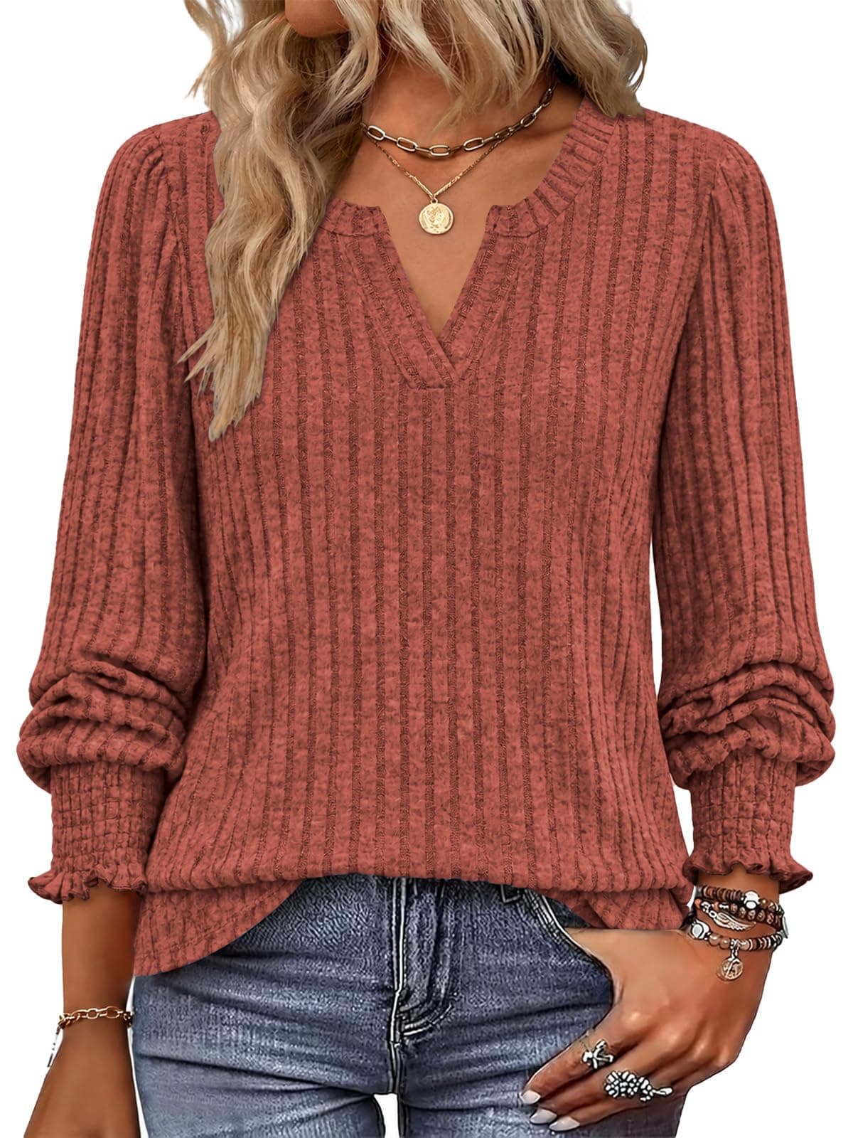 Lylinan Womens Sweaters V Neck Long Sleeve Pullover Tops Fall Fashion Casual Clothes S-XXL