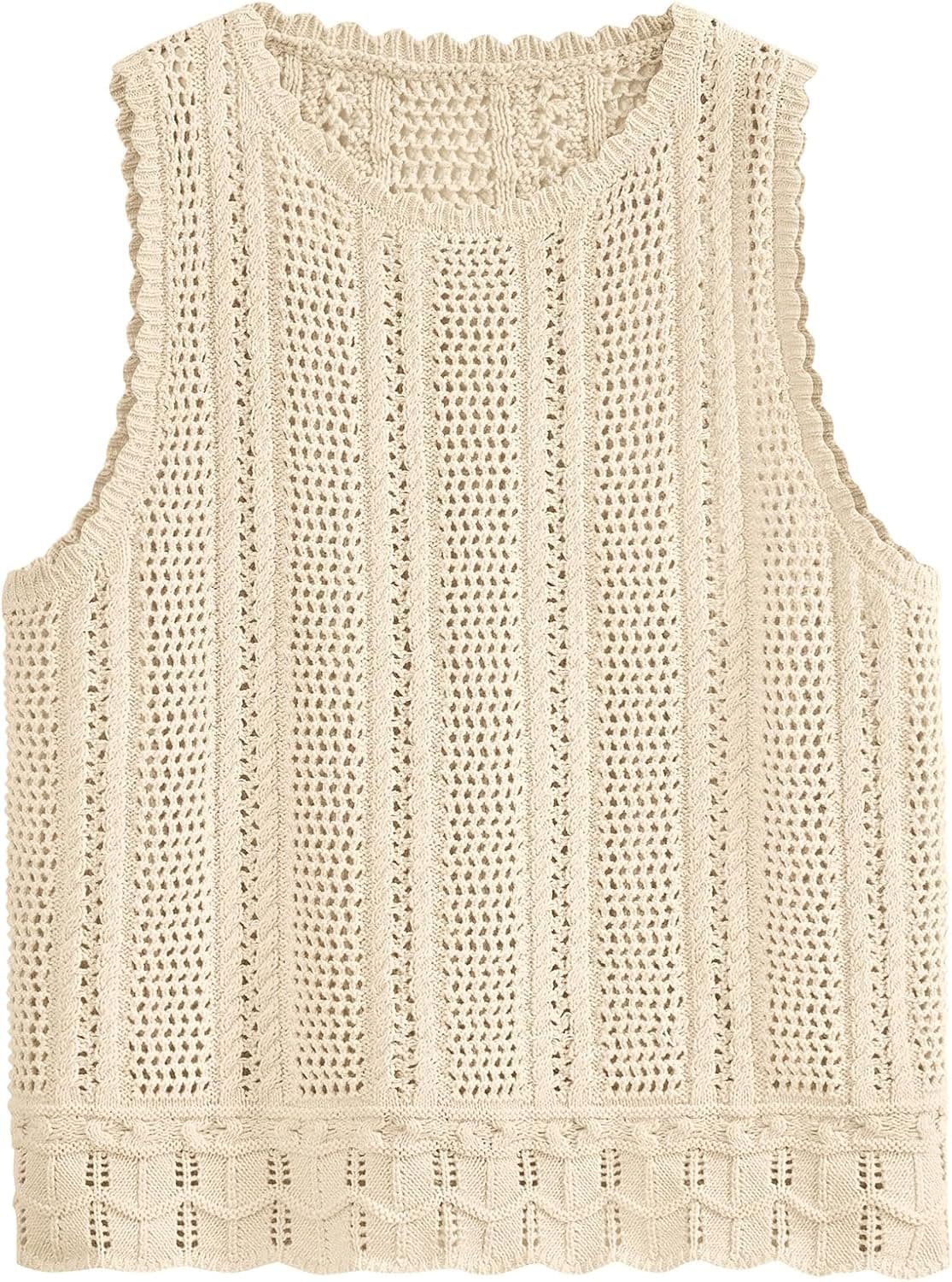 KIRUNDO Crochet Tops for Women Summer Sweater Tank Top(Apricot, XS) | Beach Vacation Clothes, Spring Boho Hollow Out Knit Sleeveless Sweater Vest, Resort Wear Cruise Coastal Outfits, Cover Up Top
