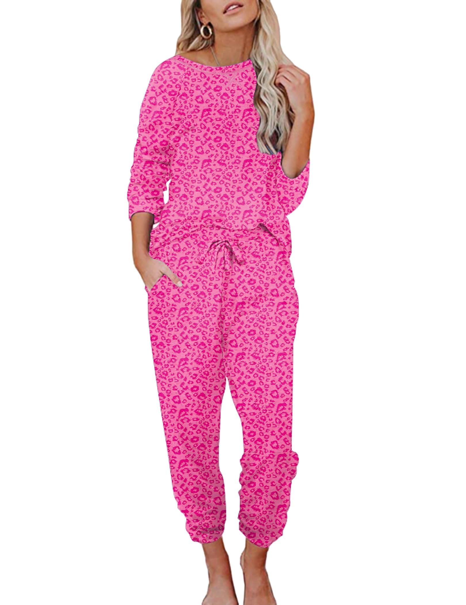 Ekouaer Womens Pajamas Set Long Sleeve Loungewear Soft Joggers with Pockets | Cozy Fabric, Crew Neck Pullover, Drawstring Waist, Home and Casual Wear, Gift for Christmas