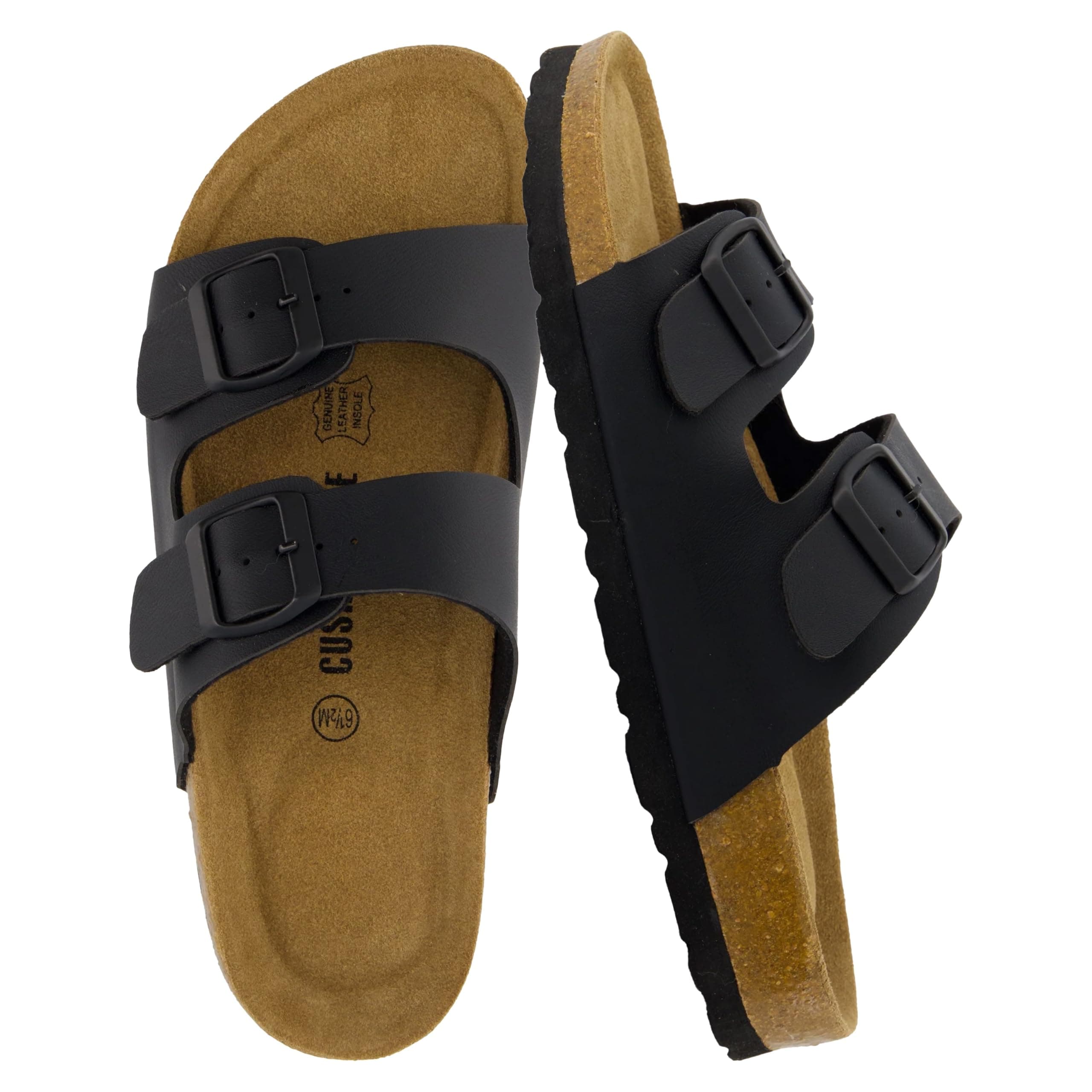 CUSHIONAIRE Lane Cork Slide Women's Sandals, Comfortable Sandals for Women | Molded Cork Footbed, Slide Sandals for Women, Adjustable Buckle, Sandals for Wide Feet, Cushioned Sandals for Women, Open Toe