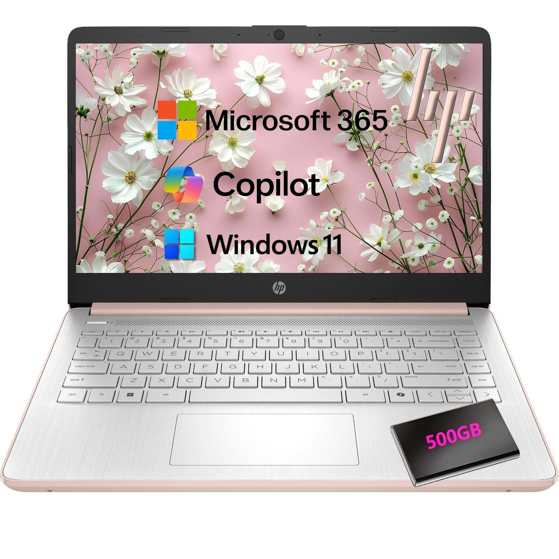 HP 14" Laptop Computer 2026, Intel N150 CPU, Office 365, EXT 500GB HDD | 128GB Storage, Copilot AI, 1TB Cloud Storage, WiFi 6, Fast Charging, Long Battery Life, Windows 11 for Office & Student