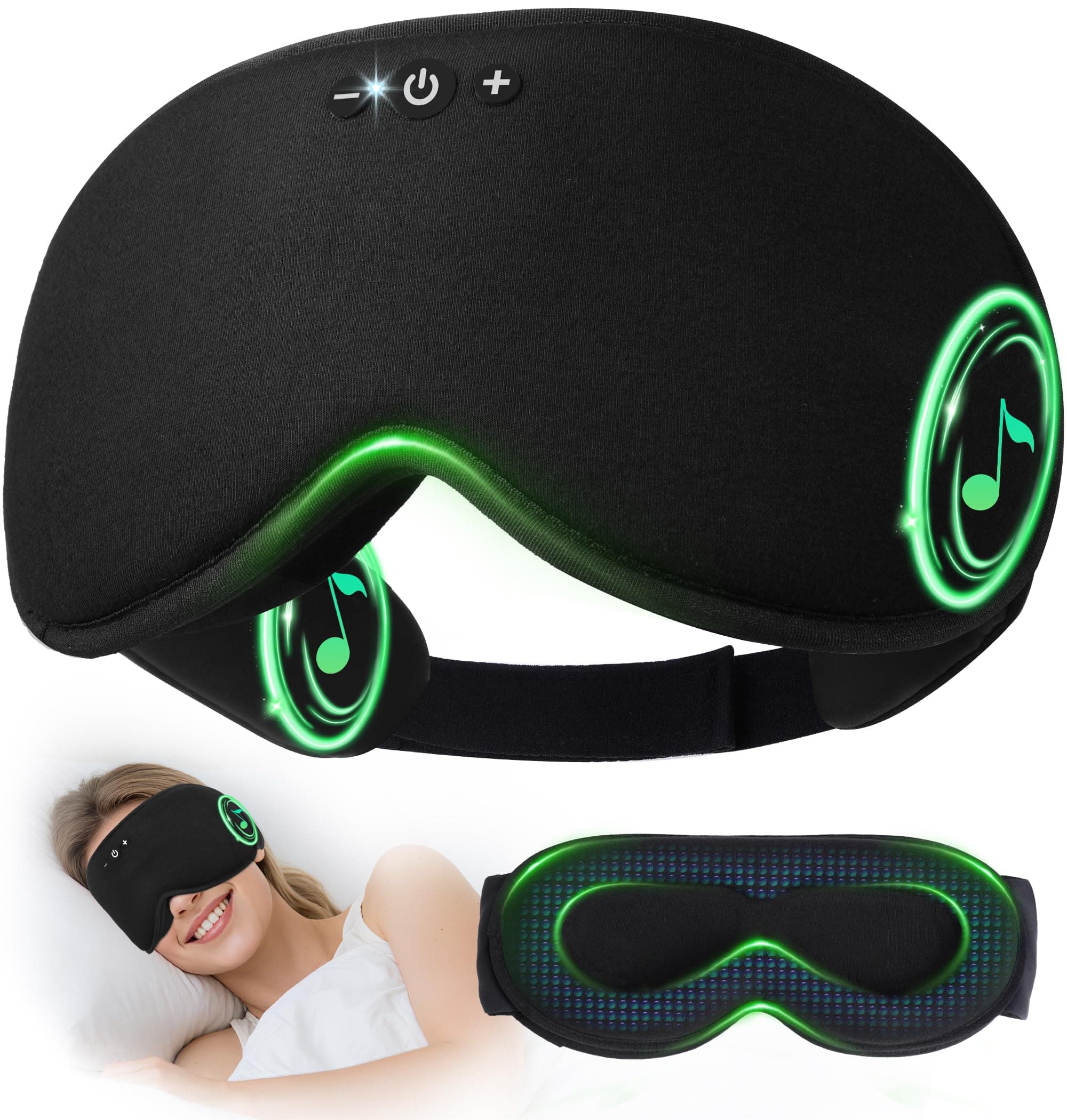 LC-dolida Sleep Headphones, 3D Sleep Mask Bluetooth Wireless Music Eye Mask, Sleeping Headphones for Side Sleepers Sleep Mask with Bluetooth Headphones Ultra-Thin Stereo Speakers Perfect for Sleeping