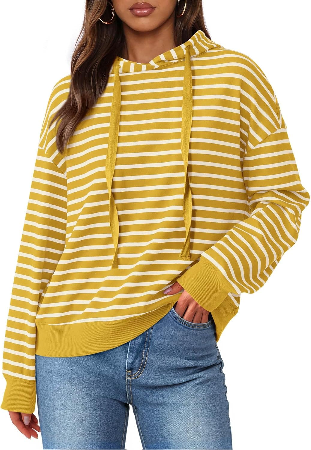 KIRUNDO Hoodies for Women Casual Long Sleeve Striped Sweatshirts